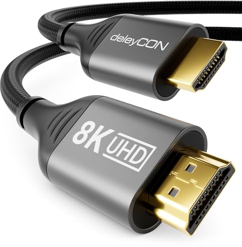 deleyCON 2m 8K Cable HDMI 2.1 (48G, ULTRA Alta Velocidad) 8K@60Hz 4K@120Hz 2K@144Hz/165Hz EARC HDCP 2.3/2.2 - Compatible con DTS:X HDR Dinámico Dolby Atmos TV PS5 Xbox Barra de Sonido Monitor
