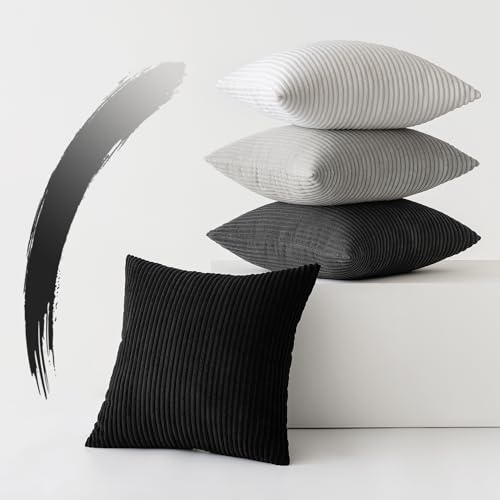 Slozzi 4er Set Kordsamt Kissenbezug Kissenbezüge Kissenhülle Sofakissen Dekokissenbezug Couchkissen Weich für Sofa Schlafzimmer Wohnzimmer Büro, 45x45 cm, Grau Serie