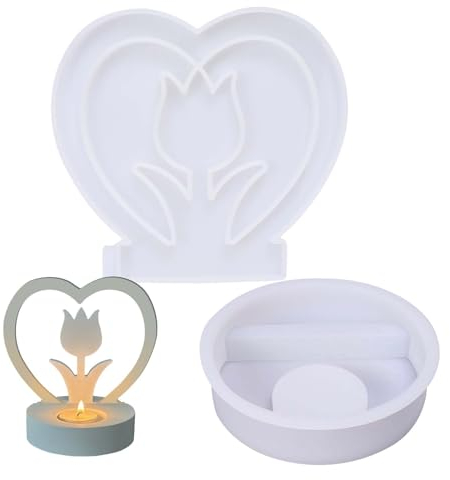 DATIFF Tulpe Kerzenhalter Silikonformen für Best Mama Geschenke Herz Tulpenform Kerzenhalter Silikon Gießform für DIY Kerzenform Epoxidharz Formen Geschenk für Muttertag Mama Geburtsta
