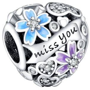 Simphman 925 Sterling Silber Charms Dangles für Armbänder und Halsketten Miss You Love Flower Geschenk-Schmuck für Frauen Mädchen Familie Freund