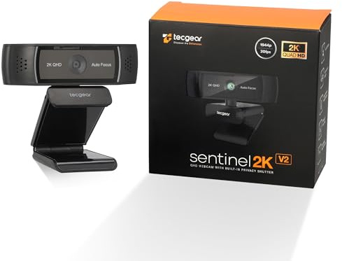 Tecgear Sentinel 2K Webcam V2 Auto Focus QHD Resolución Cubierta de lente de privacidad, micrófono integrado (versión 2)