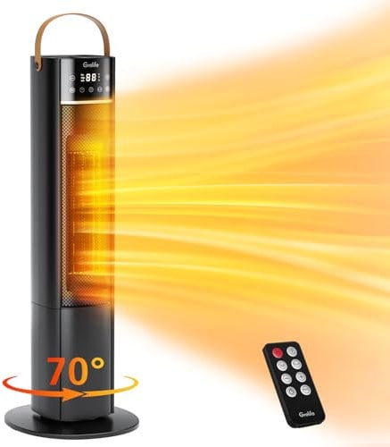 Grelife Heizlüfter Energiesparend 2000W PTC Ceramic Heater mit Fernbedienung 70° oszillierend, 3 Modi, 12 Stunden Timer, Überhitzungs- und Kippschutz tragbar für Schlafzimmer