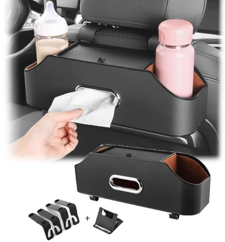 JSYDMA Organisateurs De Siège De Voiture pour VW Polo 4 MK4 9N 9N3, Boîte de Rangement arrière de Voiture multifonctionnelle avec Porte-gobelets,B-Black