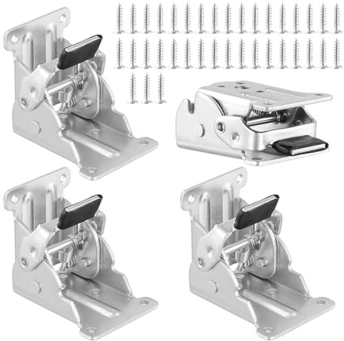 FUNSUEI 4 gambe da tavolo pieghevoli da 0 a 90 gradi, chiusura automatica, cerniera pieghevole con viti, supporto pieghevole per gambe del tavolo, banco da lavoro, colore argento