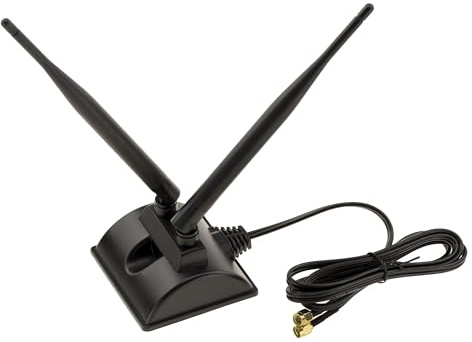 KALEA-INFORMATIQUE Socle magnétique Double antenne WiFi bi-Bande RP-SMA | Socle magnétique avec deux antennes Wi-Fi bi-bande 2,4/5 GHz RP-SMA, compatible Wi-Fi 802.11 b/g/n/ac/ax et Wi-Fi 6.
