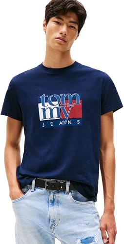 Tommy Jeans Mens TJM Slim RWB Flag Tee Ext Dm0dm21977 S/S T-Shirt, Blue (Dark Night Navy), L UK