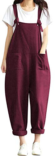 Jacansi Womens Dungarees Jumpsuit Adjustable Straps Baggy Sleeveless Playsuits Dark Red 5XL