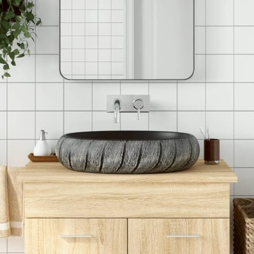 Lavabo da appoggio ovale nero e grigio in ceramica 59x40x15 cm