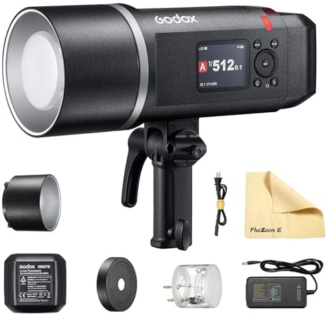 Godox AD600BMII AD600BM II Flash Strobe Monolight 600Ws GN87 HSS Blitzgerät für den Außenbereich, 0.01~1.9s Wiederaufnahmezeit, Bowens Halterung 10.8V/8940mAh Lithium Batterie (Godox AD600BM Upgraded)