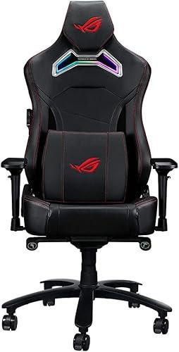 ASUS ROG SL300C ROG Chariot RGB-Gaming-Stuhl, Memory-Schaum, Lendenwirbelstütze, 4D-verstellbare Armlehne, verstellbare Rückenlehne, atmungsaktives Kunstleder-Material, langlebige PU-Rollen,