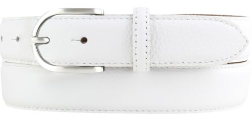 BELTINGER Italienischer Damen-Gürtel, 30 mm breit, Damen, Chinogürtel, Hosengürtel, strukturiertes Leder, Schließe Silber | Weiß 80cm