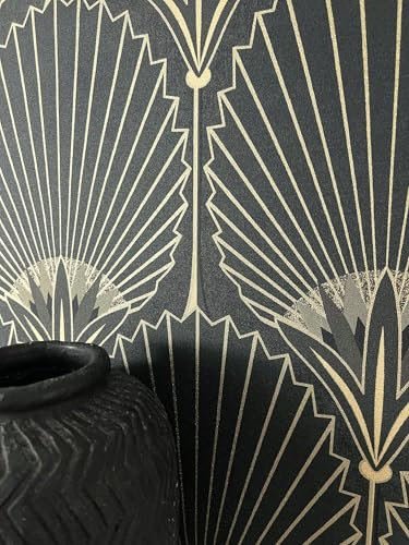 Newroom Tapete Gold Vliestapete Ornamente - Mustertapete Modern Schwarz Grau Linien Leicht glänzend Vintage Glamour Retro Elegant inkl. Tapezier-Ratgeber