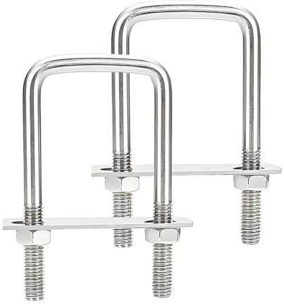 Lot de 2 boulons en U, en acier inoxydable, étrier en U avec filetage, 40 x 65 mm, vis à étrier M8, manille carrée, pour remorquage de voitures et de bateaux, réparations, fixation de tuyaux