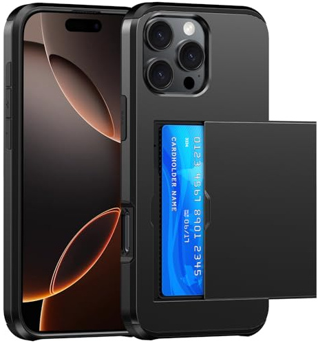 SZSSZSM for iPhone 16 Pro Wallet Case with Card Holder, Black | Hidden Card Slot, Double Layer Shockproof, Drop Protection, Slim Fit Design, Daily Commute