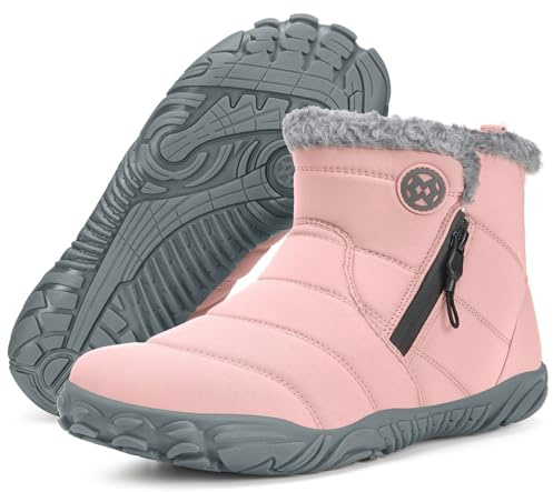 Sisttke Bottes et Boots Barefoot Homme Femme Hiver Bottine de Neige Minimalistes Chaussures d'hiver Chaudes, Rose, 40 EU