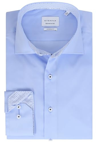 ETERNA Herren Langarm Hemd Modern Fit | Bügelfrei | Dynamic Cotton™ | Hellblau | 100% Baumwolle | Kentkragen mit Ausputz Gr. 43