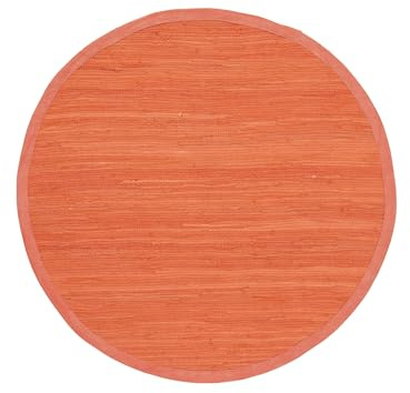 carpetfine Flickenteppich Kelim Chindi Uni rund Orange Ø 80 cm handgewebt | Fleckerlteppich aus Baumwolle für Wohnzimmermit Fransen