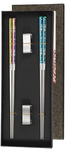 sourcing map 2 Pairs Stainless Steel Chopsticks, 23.5cm / 9.25 Metal Chop Sticks Square Lightweight Chopsticks Tableware Accessories Set for Hot Pot Cook, Gradient Silver with Silver Holder