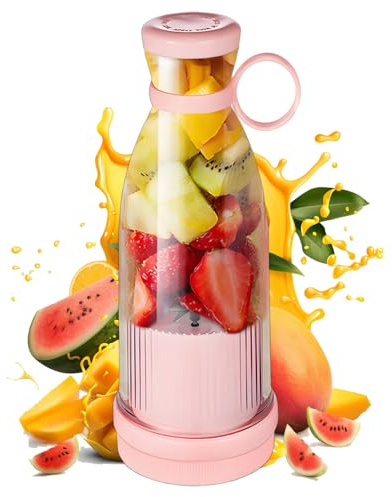 Hoquare Portable Blender, 350ml Electric Mini Juice Maker, Personal Fruit Mixer with USB, Powerful Mini Blender for Fruits, Shakes, Smoothie, Perfect for Home, Office, School, Outdoors，Pink