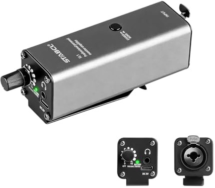 Rechargeable in Ear Monitor Amplifier Metal, Portable Headphone Amplifier with Stereo/Mono Switch, Headphone Amp with XLR and 6.35mm/TRS Input 3.5mm Output for Guitar, Drummers