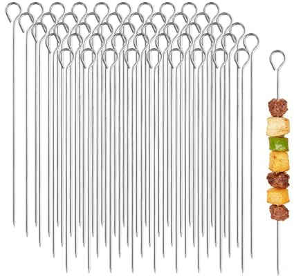 Lot de 100 brochettes en acier inoxydable de 30 cm - Réutilisables - En acier inoxydable - Robustes et résistantes à la chaleur - Pour viande, légumes, barbecue et barbecue