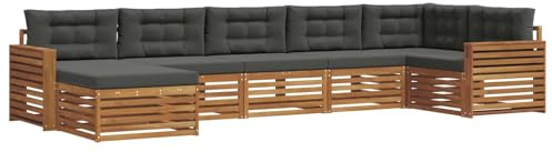 vidaXL Sofagarnituren 7 pcs Natur und Anthrazit Massivholz Akazie, Gartenlounge, langlebiges Ecksofa, Sitzmöbel für außen, Terrasse, Moderne Möbel, Bequeme Gartenmöbel