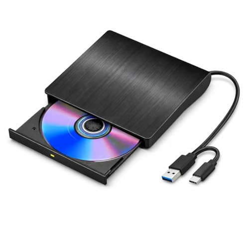 Lector CD/DVD Externo USB 3.0 Type-C Grabadora de Reproductor Externa ROM +/- RW Unidades lector de Escritor Portátil para Ordenador PC Laptop Desktop para MacBook Windows 11 10 8 7 Linux Mac OS