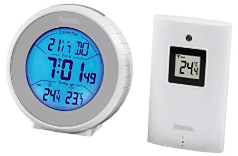 Hama Funk-Wetterstation EWS-810 mit Funkuhr, Wecker und Kalender (inkl. Außensensor, Reichweite 50 m) weiß