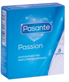 Pasante Passion (Ribbed), gerillte Kondome zur Steigerung der Stimulation, 1 x 3 Stück