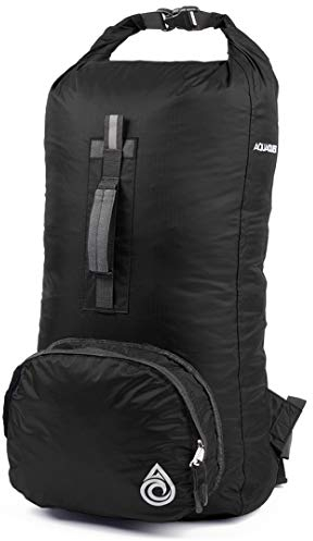 Aqua Quest Himal Wasserdichter Rucksack - Große 30 l Tasche mit Rollverschluss - Faltet sich in die vordere Reißverschlusstasche, reflektierendes Logo - Schwarz