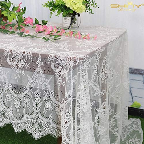 ShinyBeauty Spitzentischdecke rechteckig 152,4 x 304,8 cm Boho Spitze Elegantes Blumenmuster Hochzeitstischdecke rechteckige Wimpern-Tischdecke Spitzen-Tischdecke weiß 60x120-Inch (Weiß)