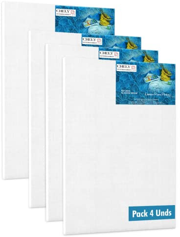 CHELY INTERMARKET MOD560 Lienzos Para Pintar 50x70 CM Pack 4 Unidades Bastidor Madera 16 MM Algodón Blanco Preimprimado Profesional Para Acrílico Óleo Manualidades Bellas Artes Artistas Aficionados
