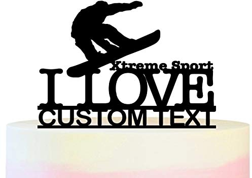 Personalized Name I Love Xtreme Sport Snowboard Party Wedding Birthday Acrylic Cake Topper Cupcake Toppers Decor Set 11 pcs