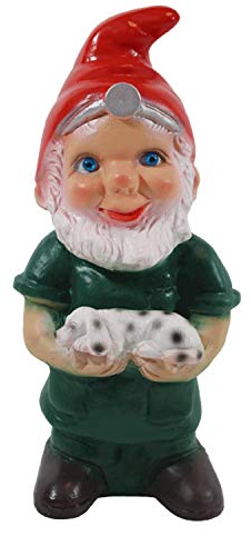 Gartenzwerg Deko Garten Figur Zwerg Tierarzt stehend mit Hund in Händen aus Kunststoff H 23 cm