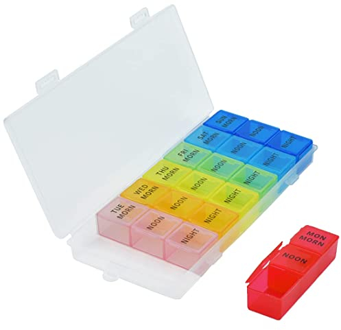Pill Box Organiser 7 Day Weekly 3 Times a Day Travel Case Medication Dispenser Reminder for Medication, Supplements, Vitamins and Cod Liver Oil