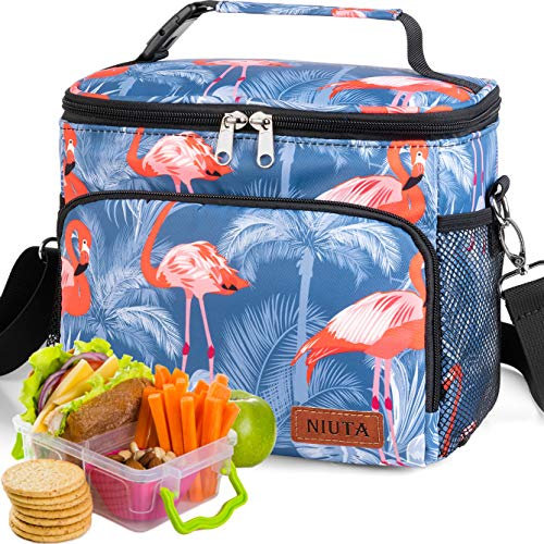 NIUTA kühltasche faltbar Kühlkorb Kühlbox Isoliertasche Thermotasche Picknicktasche für Lebensmitteltransport, Verstellbarer Schultergurt(Tulpe) Lunchbag-tulip-1 Grau