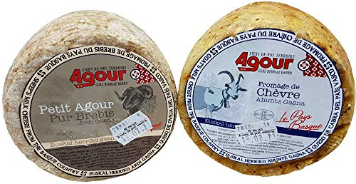 Queso de Oveja del País Vasco Frances + Queso de Cabra del País Vasco Frances - Peso Aproximado por pieza 800 gramos - Elaborado por el respetado AGOUR - Lote Agour Petit