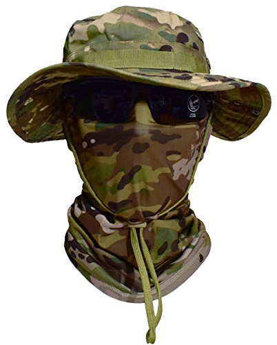 QMFIVE Taktische Boonie Sonnenhut Wide Brim Hut Camo Schal Outdoor Eimer Camping Wandern Schal Unisex