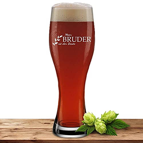 Weizenglas mit Gravur Bester Bruder, Bierglas 0,5l inkl. Gravur, individuelles Geschenk, personalisiertes Weißbierglas, Motiv Zweig - Mein Bruder ist der Beste