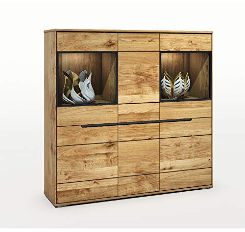 Elfo Vitrine Highboard Lola Eiche-teilmassiv furniert B 162x H 148x T 42 cm NEU/OVP