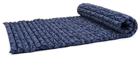 Leewadee - Kapok Roll Mat – Handcrafted Folding Sleep & Relaxation Mattress from Thailand, Ideal as Guest Bed, Camping Mat, Yoga Mat or Traditional Futon, 190 x 100 cm, Blue White
