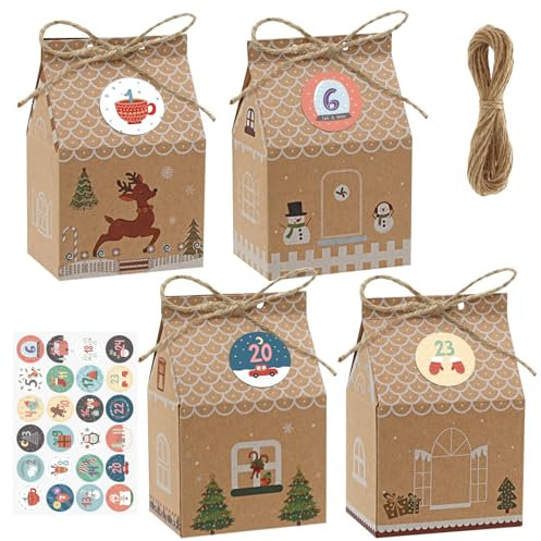 Kesote Calendario Avvento Fai da Te, 24 Calendario Avvento da Riempire, Scatole Natalizie con 4 Diversi Disegni Scatole Regalo Natale
