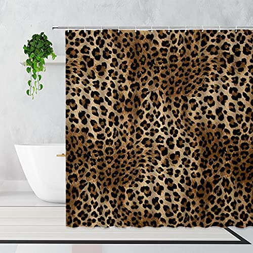 Duschvorhang 180X200 Leopard Duschvorhang Anti-Schimmel und Wasserabweisend Shower Curtain, Duschvorhänge mit 12 Haken,Duschvorhang Textil Waschbar,Polyester