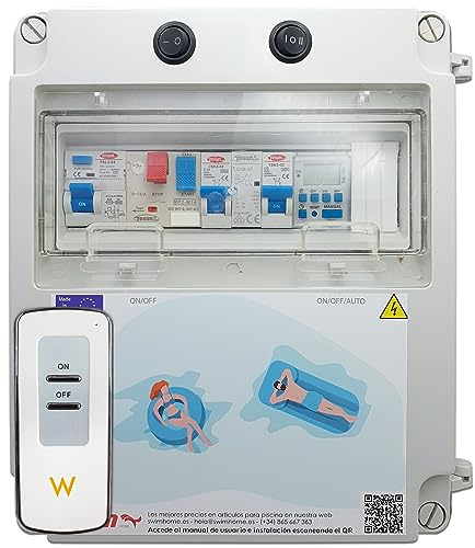 SWIMHOME Cuadro Eléctrico Piscina con Transformador 100W 12V, Control Remoto, Clorador y Bomba 1-2 CV, IP65