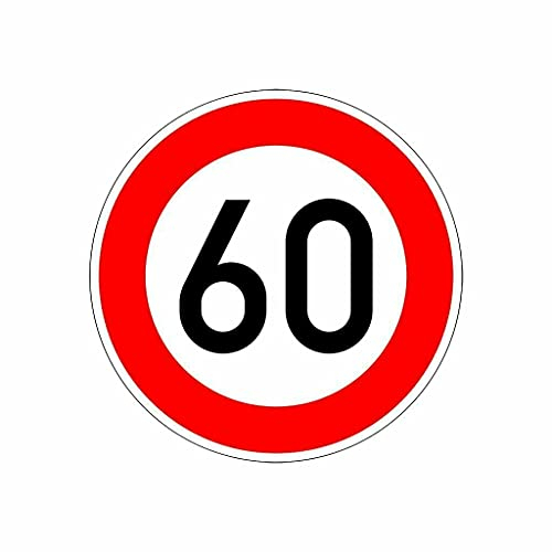 Aufkleber Verkehrszeichen VZ 274-60 Zulässige Höchstgeschwindigkeit 60km/h StVO Schild Folie selbstklebend | Ø5-30cm Made in Germany, Größe: Ø10 cm
