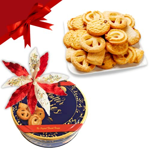 Biscotti al Burro Danish Butter Cookies 454g + Fiore Artificiale Stella Di Natale - RRegalo di Natale 2024