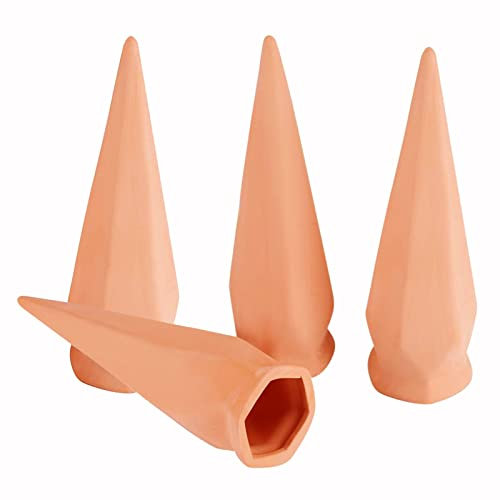 CHSEEO Lot de 4 Oyas a Planter Terre Cuite, Auto-arrosantes en Ollas Terre Cuite, Cône en Argile d’arrosage, Goutte-Gouttes Automatiques pour Plantes en Pot D'intérieur, Marro