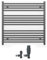 700mm Wide Straight Anthracite Grey Heated Bathroom Towel Rail Radiator With Valves For Central Heating UK (With TRV Angled Valves, 700 x 800 mm (h))