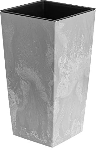 Fioriera da 16,3 l, con inserto da 8 l, effetto cemento, altezza 420 mm, vaso da fiori plastica, vaso quadrato, cemento struttura, grigio, per interni/esterni, giardino, patio, soggiorno, terrazza