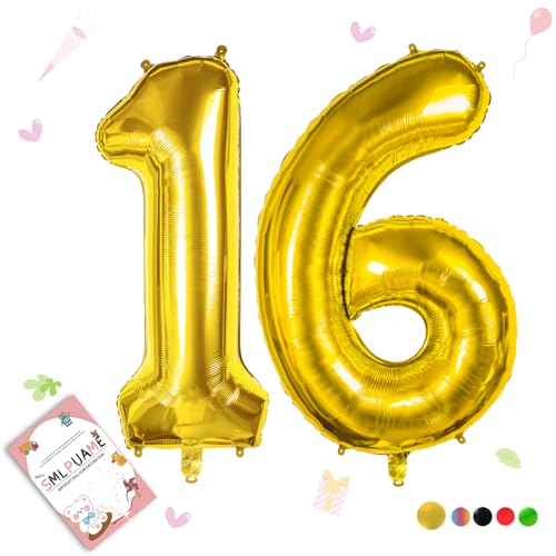 Smlpuame 102cm Folienballon Zahlen Luftballon 0-9 Geburtstag Golden Große 16 Ballons für Geburtstagsfeier Feierdekorationen, Heliumfolien Zahlenballons für Hochzeitstag